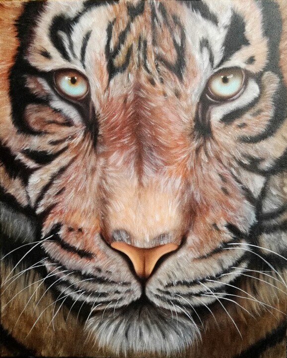 tigre huile sur toile format 33/41 cm 绘画, 16.1x13 in