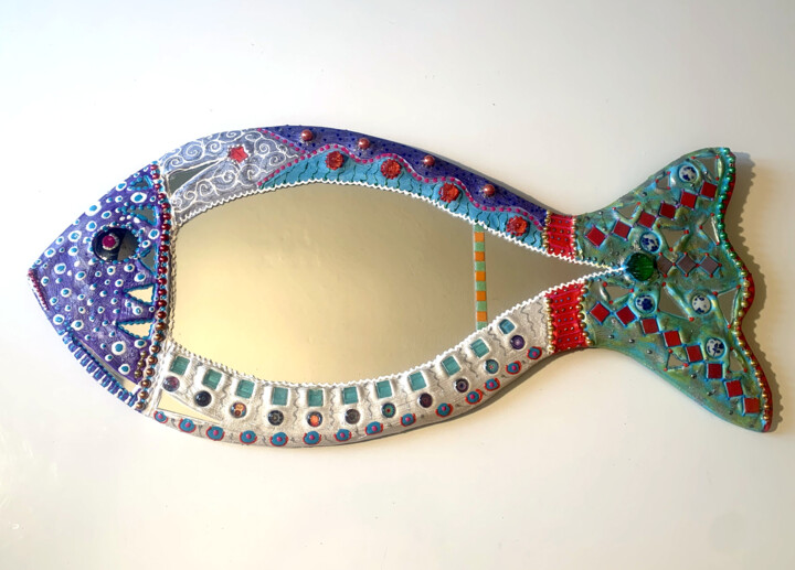 miroir "poisson arctique" mosaïque peinture 73 X 32 cm 设计, 12.6x28.7 in