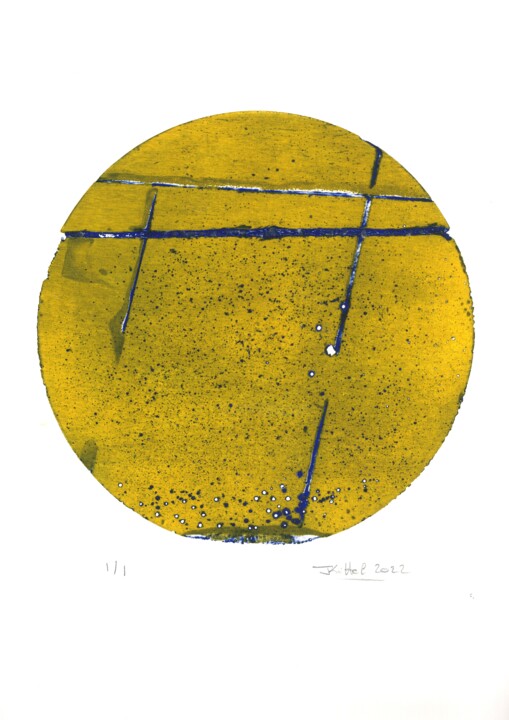 Macro-sillons jaune foncé bleu 1/1 Printmaking, 22.1x15 in
