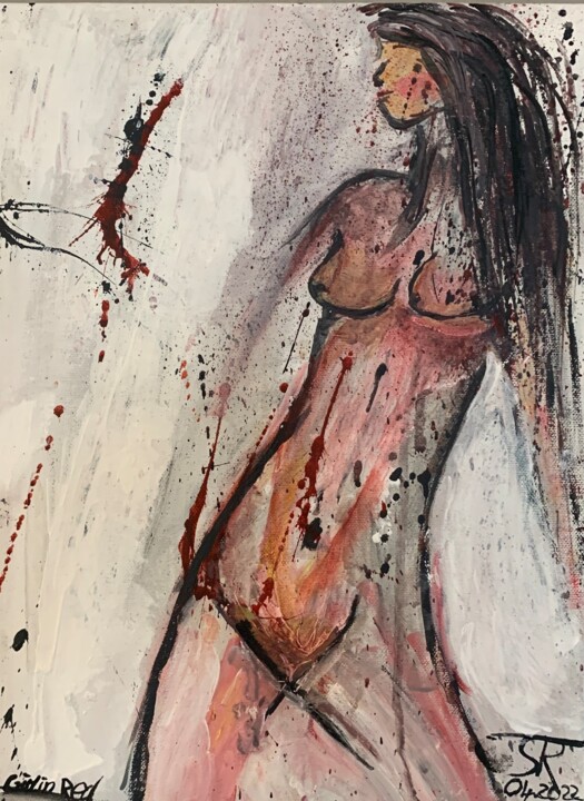 Girl in Red 绘画, 15.8x11.8 in