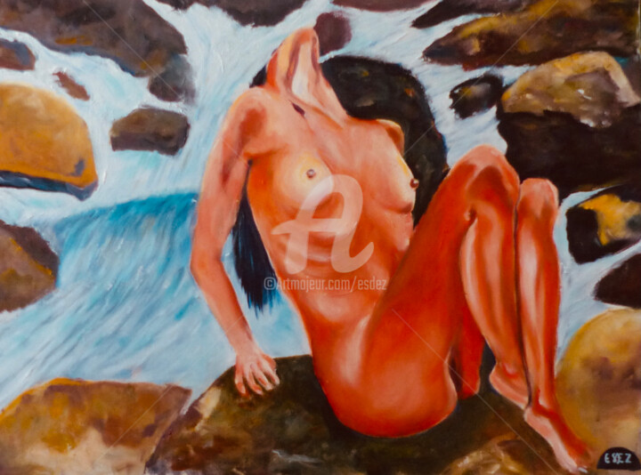 Painting titled "L 'été" by Esdez, Original Artwork, Oil Mounted on Wood Stretcher frame