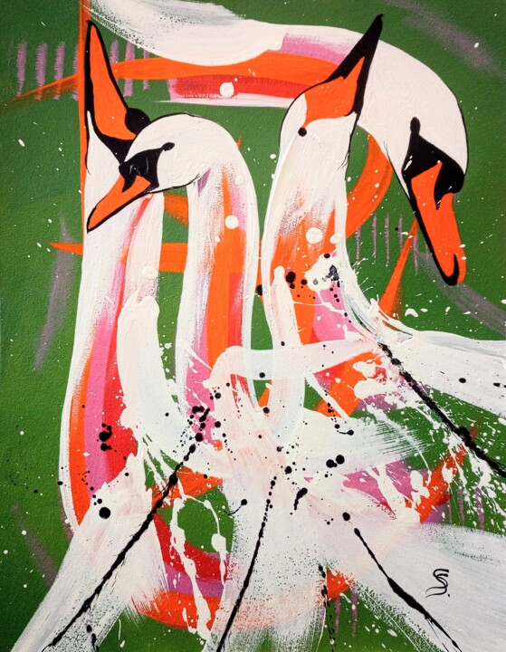 SWAN PARTY 绘画, 19.7x15.8 in
