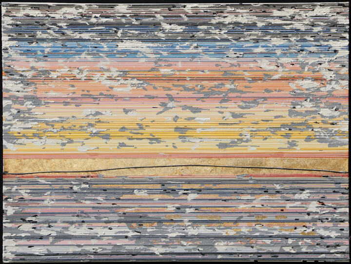 Collages titled "Bridge Lines" by Eric Goldstein, Original Artwork, Collages Mounted on Wood Stretcher frame