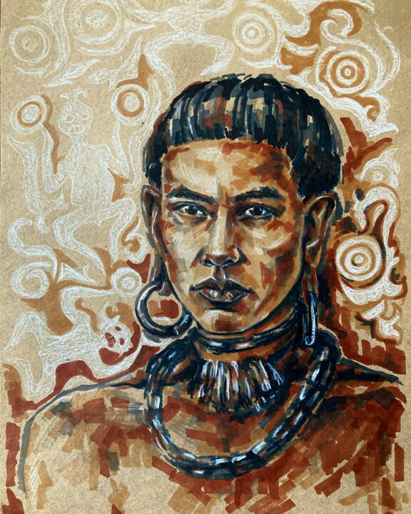 Tekening getiteld "Даяк" door Svetlana Kuzina (Skuz), Origineel Kunstwerk, Marker