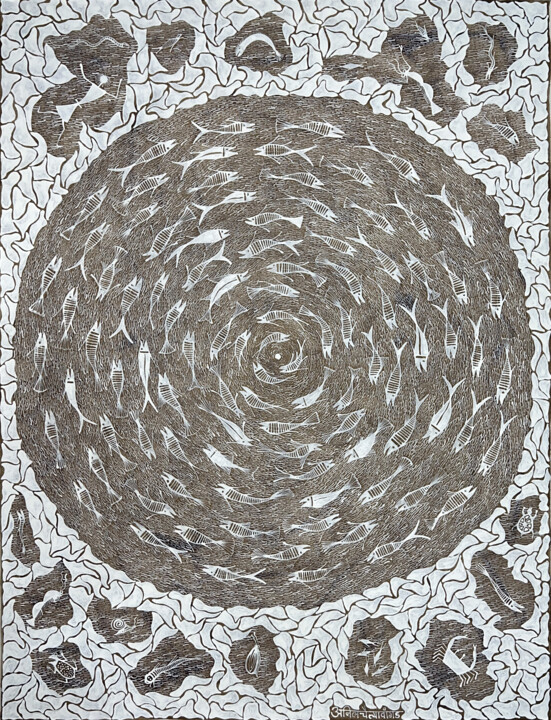 Pintura titulada "FISH" por Anil Chaitya Vangad, Obra de arte original, Acuarela