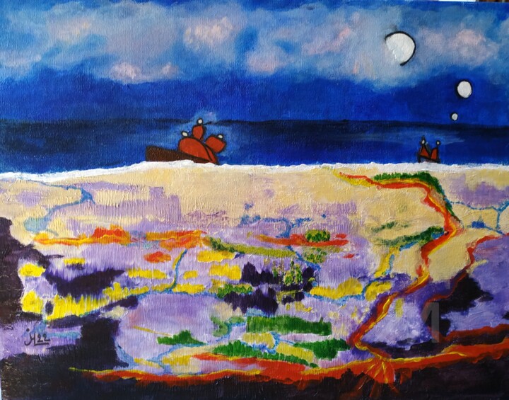 Les 3 Lunes 绘画, 11.8x15.8 in