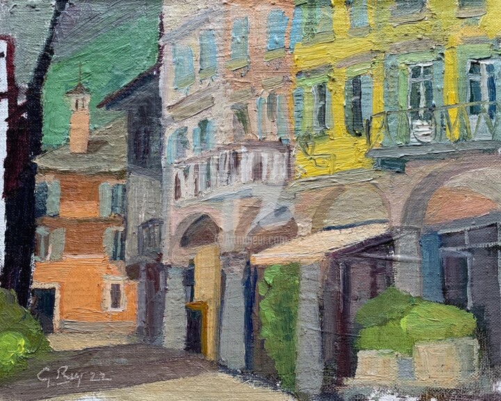 Piazza del Mercuto - Coloured Houses 绘画, 8.1x10 in