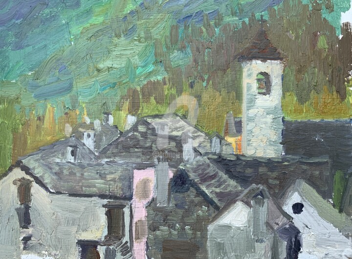 San Pietro - Roofs and Bell Tower 绘画, 6.1x8.1 in