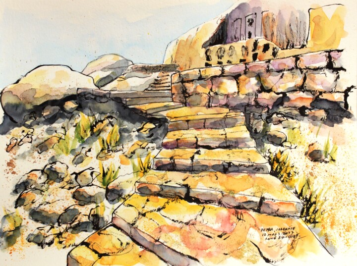 Escalier de pierre à Petra en Jordanie 图画, 9x12 in