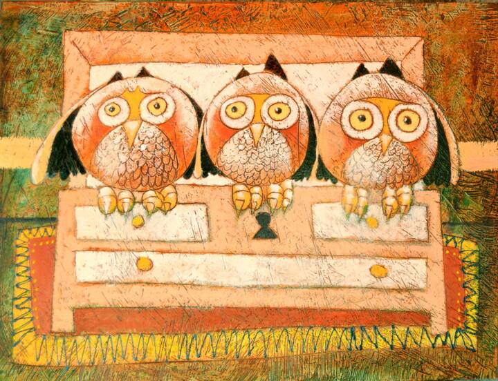 Painting titled "ambarabacicicoco" by Franco Anselmi, Original Artwork, Oil Mounted on Wood Stretcher frame