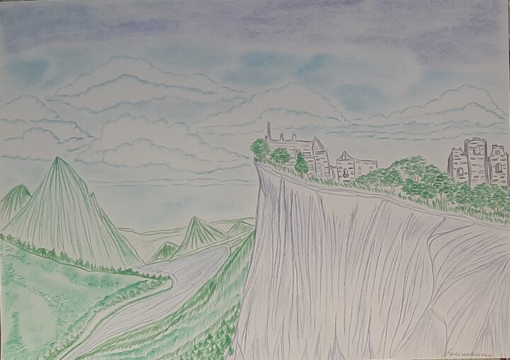 château dans les montagnes 图画, 11.8x16.5 in