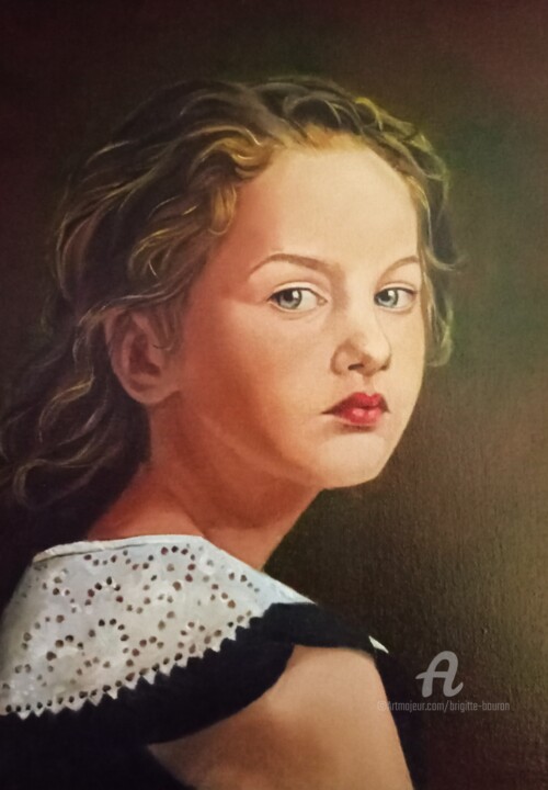 Painting titled "Etude de portrait d…" by Brigitte Bouron, Original Artwork, Oil