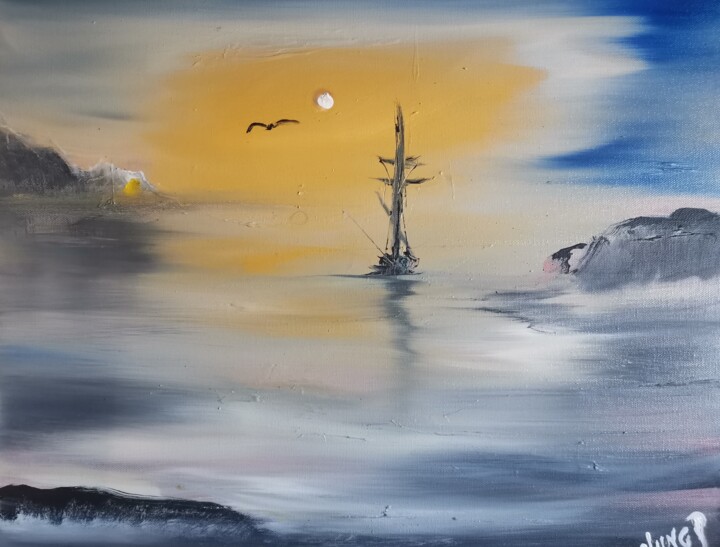 Painting titled "Poseidon émotion 9" by Pascal Jung, Original Artwork, Oil