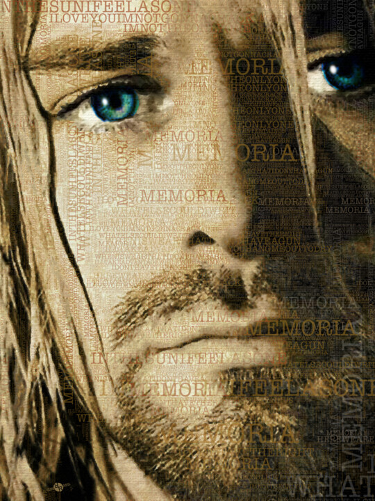 Digital Arts titled "Kurt Cobain Nirvana…" by Tony Rubino, Original Artwork, Digital Painting Mounted on Wood Stretcher frame