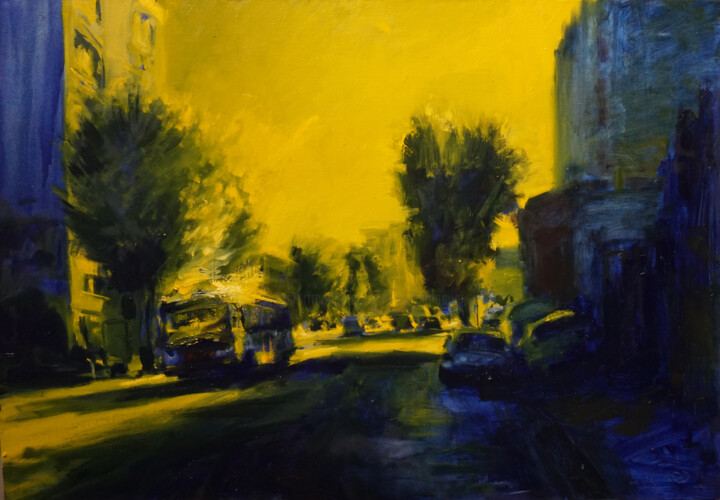 Bus , après midi 绘画, 21.3x28.7 in