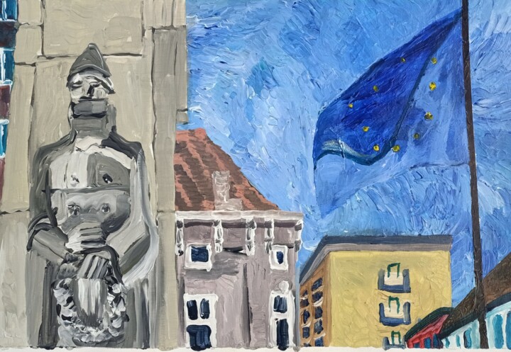 "Europa en de soldaat" başlıklı Tablo Karel Liefooghe tarafından, Orijinal sanat, Akrilik Ahşap panel üzerine monte edilmiş