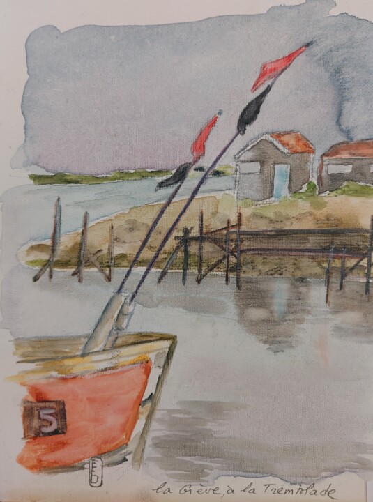 Peinture intitulée "La Grève" par Elisabeth Fabre Derulliere, Œuvre d'art originale, Aquarelle Monté sur Carton