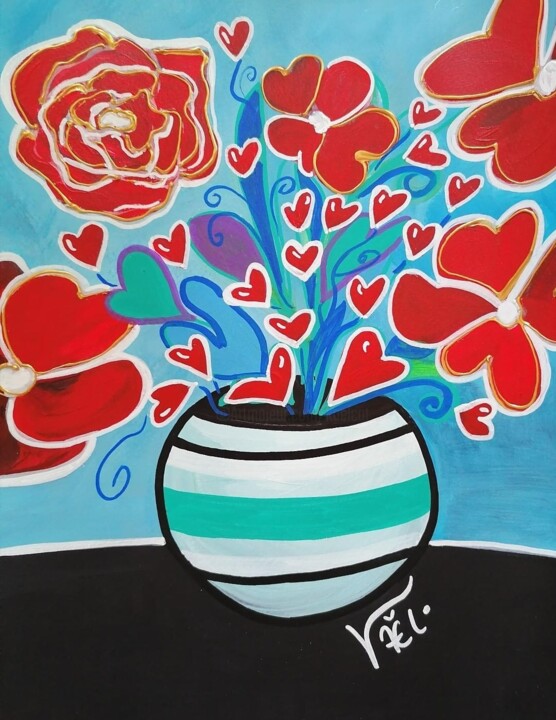 Les fleurs de l'amour 绘画, 11.8x8.7 in