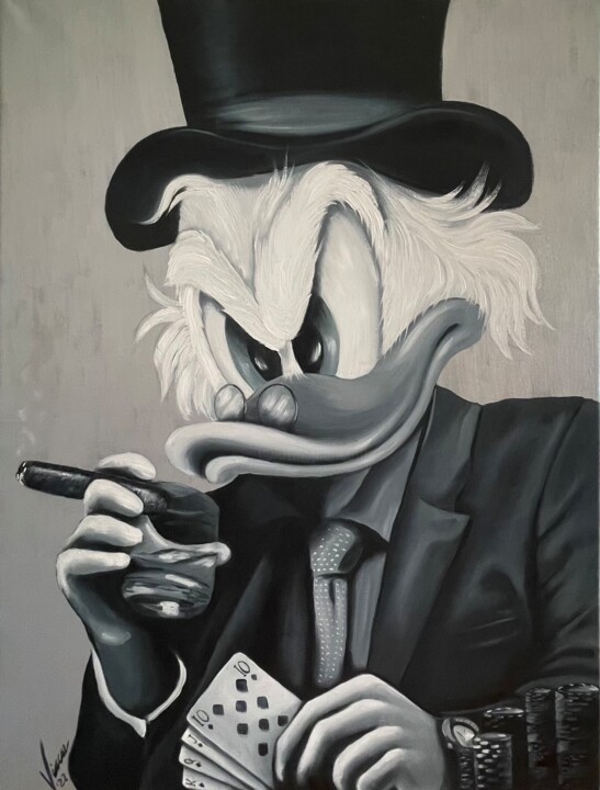 Scrooge McDuck playing poker. 绘画, 31.5x23.6 in