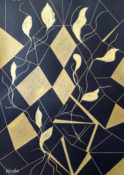 Drawing titled "Création abstraite" by Nicole De Pauw, Original Artwork, Marker
