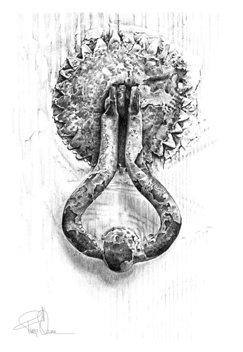 eski kapı tokmağı. Drawing, 10.6x7.1 in