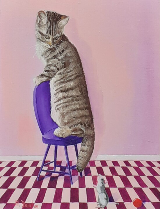Un gatto coraggioso 绘画, 15.8x11.8 in