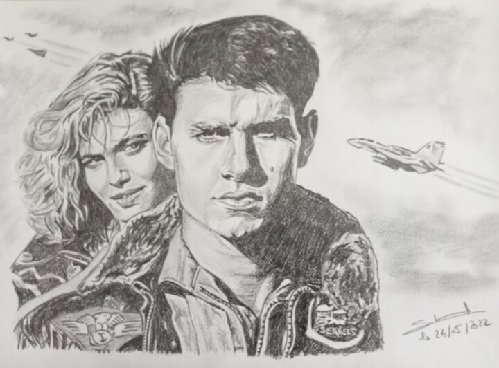 Dessin du film Top Gun réalisé aux crayons 图画, 11.7x16.5 in