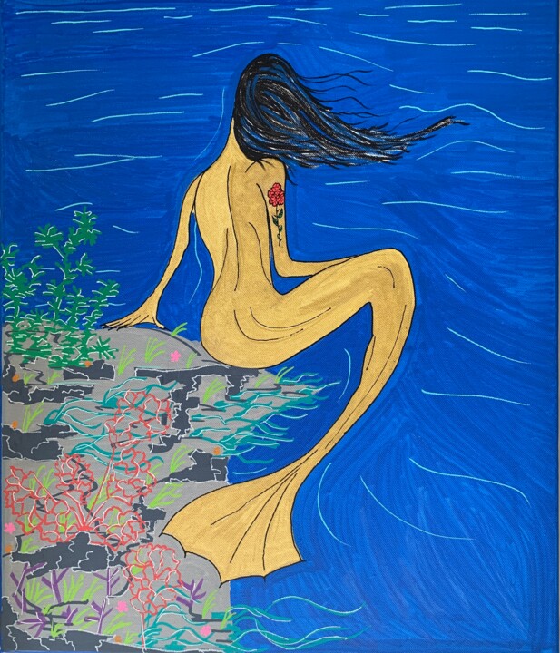 La sirène à la rose 绘画, 21.7x18.1 in