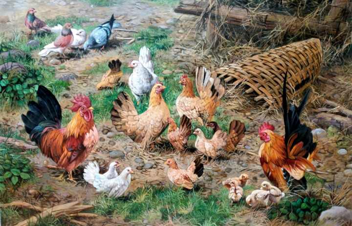 Bantam Chicken 绘画, 35.4x55.1 in