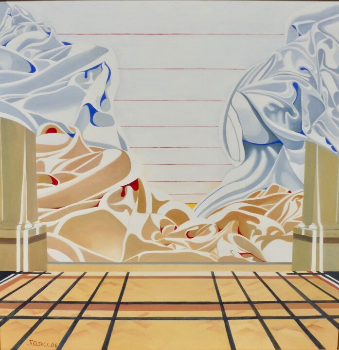 Painting titled "Mise en scène" by Françoise Clercx, Original Artwork, Oil Mounted on Wood Stretcher frame
