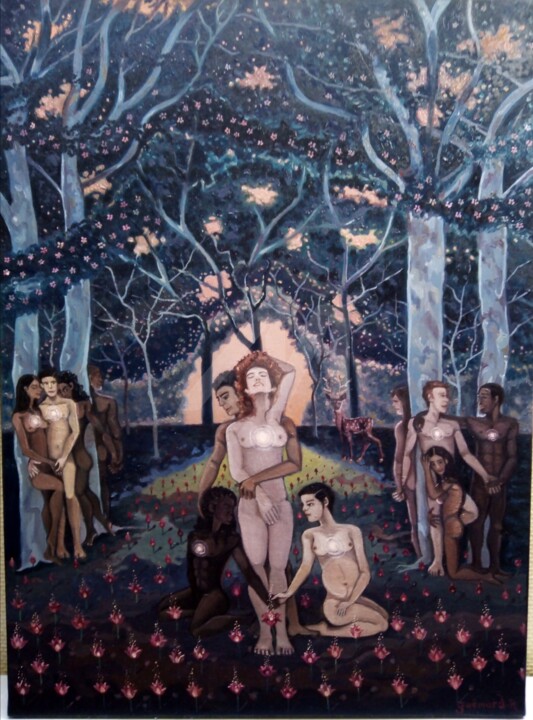 Jardin. Secret-Nouvelle humanité 绘画, 28.7x23.6 in