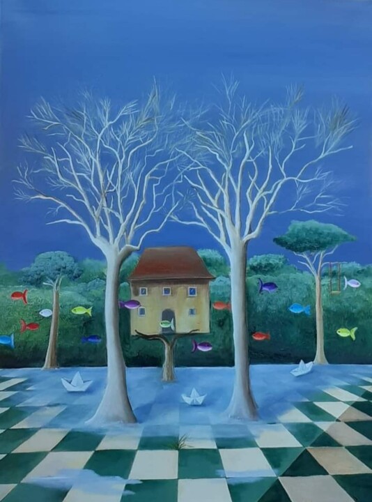 La casa dei pesci colorati 绘画, 27.6x19.7 in