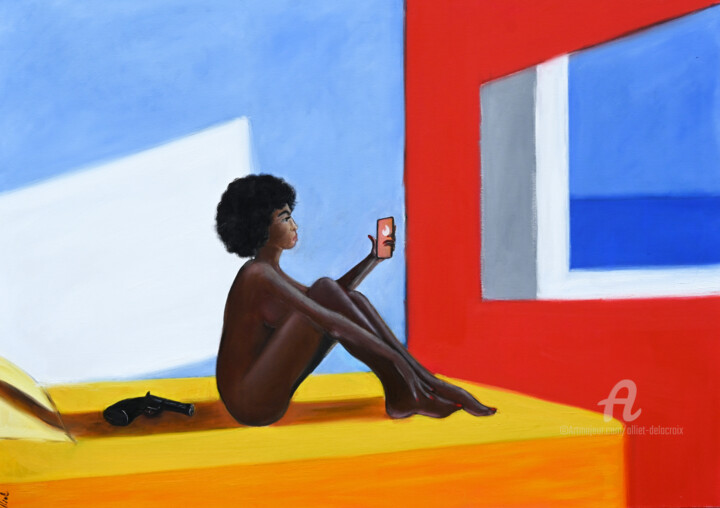 Peinture intitulée "Hopper Pop" par Alliet-Delacroix, Œuvre d'art originale, Huile Monté sur Châssis en bois