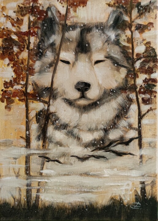 Dream, wolf 绘画, 18.1x13 in