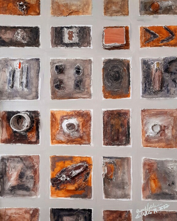 Sculpture titled "Embossed Hardwares" by Queennoble, Original Artwork, Clay Mounted on Wood Panel