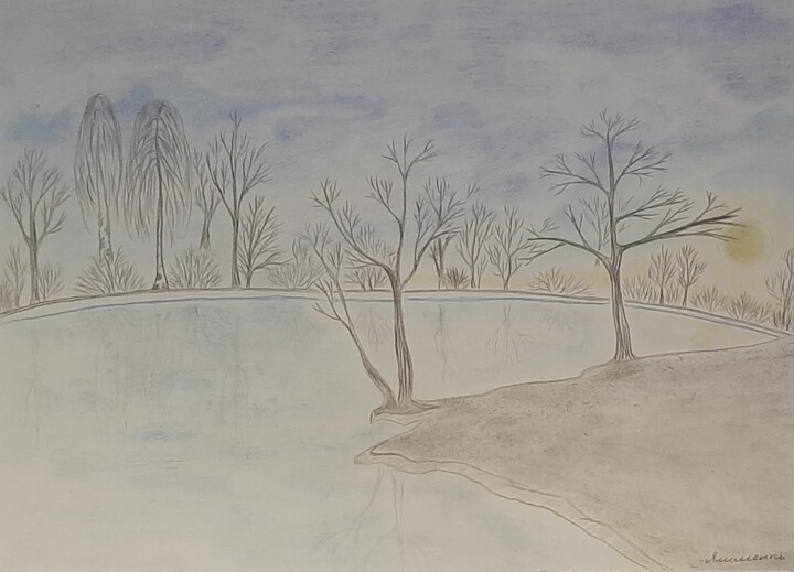 Paysage d'automne 绘画, 11.8x16.5 in