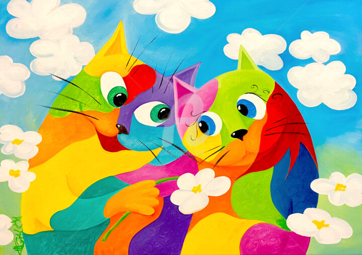 LES NAMOUREUX (chats) 绘画, 19.7x27.6 in