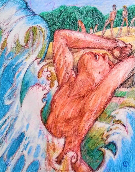 图画 标题为“Man in the Waves 2” 由Edwin Loftus, 原创艺术品, 粉彩