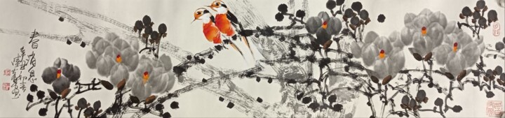 Painting titled "Spring message 春消息…" by Dayou Lu, Original Artwork, Pigments