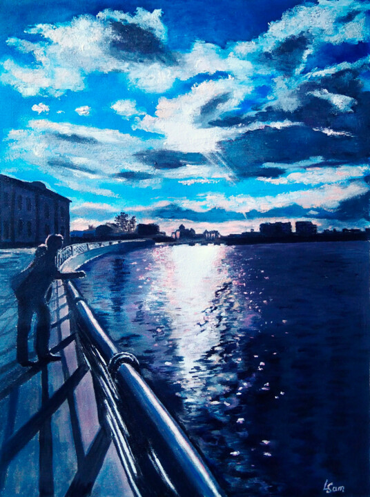 Schilderij getiteld "Walk along the emba…" door Liubov Samoilova, Origineel Kunstwerk, Olie