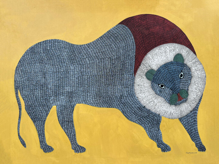 Painting titled "The lion 6" by Gariba Singh, Original Artwork, Acrylic