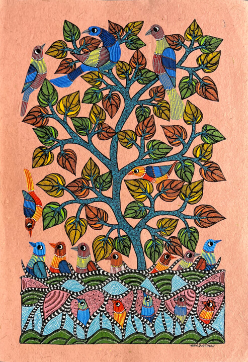 Painting titled "Tree Of Life 04" by Kaushal Prasad Tekam, Original Artwork, Acrylic