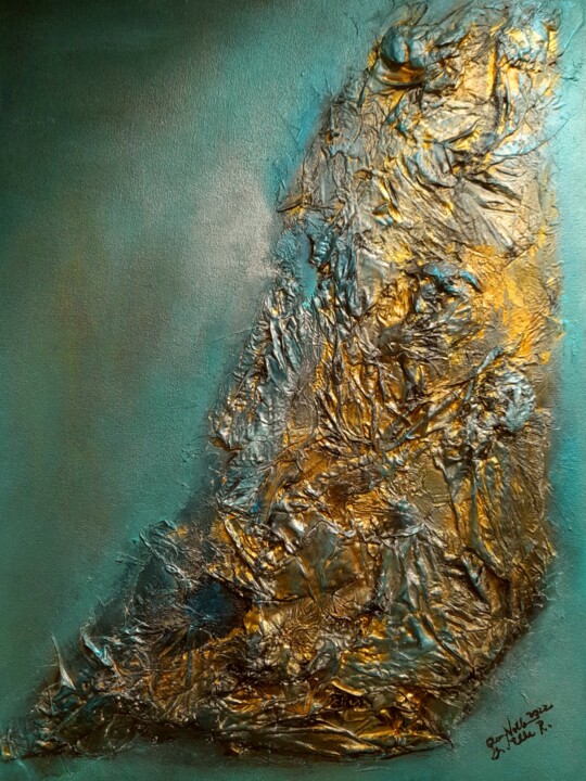 Painting titled "Textured and emboss…" by Queennoble, Original Artwork, Acrylic Mounted on Wood Stretcher frame