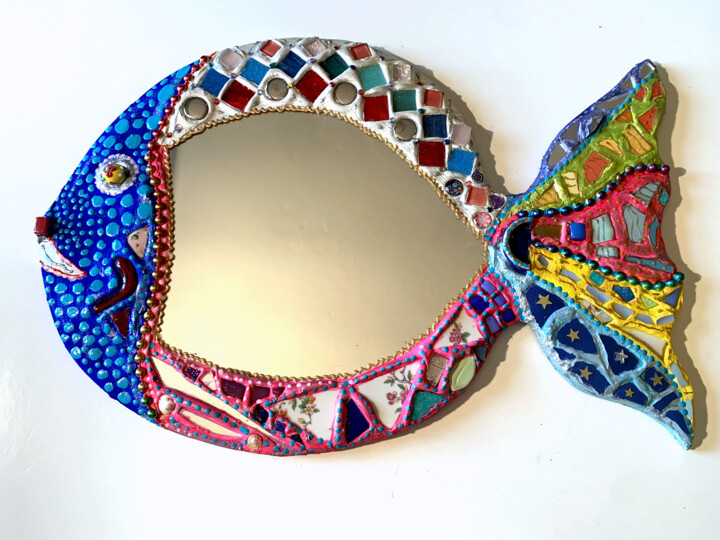 poisson miroir mural "poisson nacré" 50 X 34 cm mosaïque 设计, 13.4x19.7 in