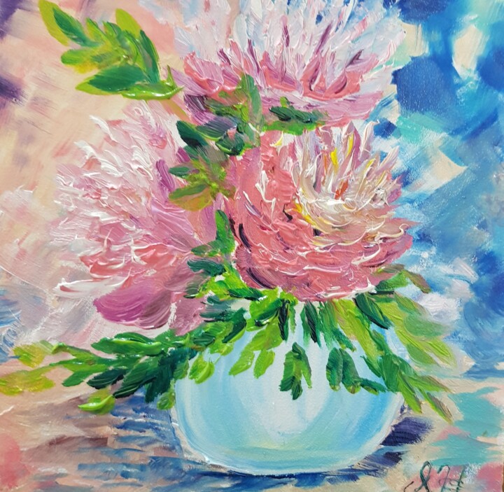 Peinture intitulée "Pink peonies" par Ivelina Hrytsylo, Œuvre d'art originale, Huile