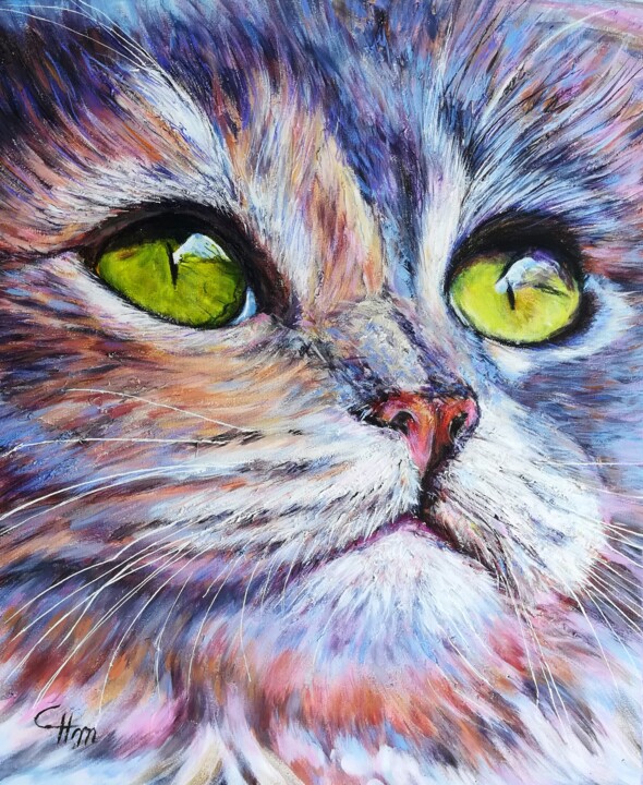 Peinture intitulée "BEAUTE FELINE" par Chantal Martin (chm), Œuvre d'art originale, Acrylique Monté sur Châssis en bois