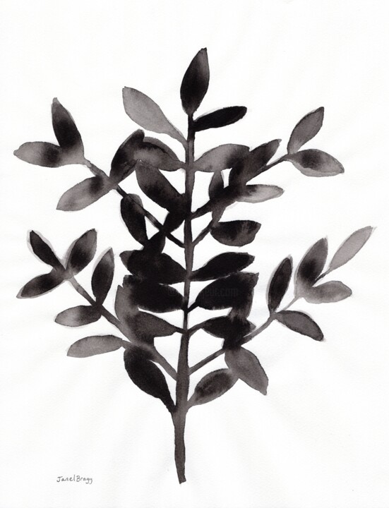 Painting titled "Botanical with Nagi…" by Janel Bragg, Original Artwork, Ink