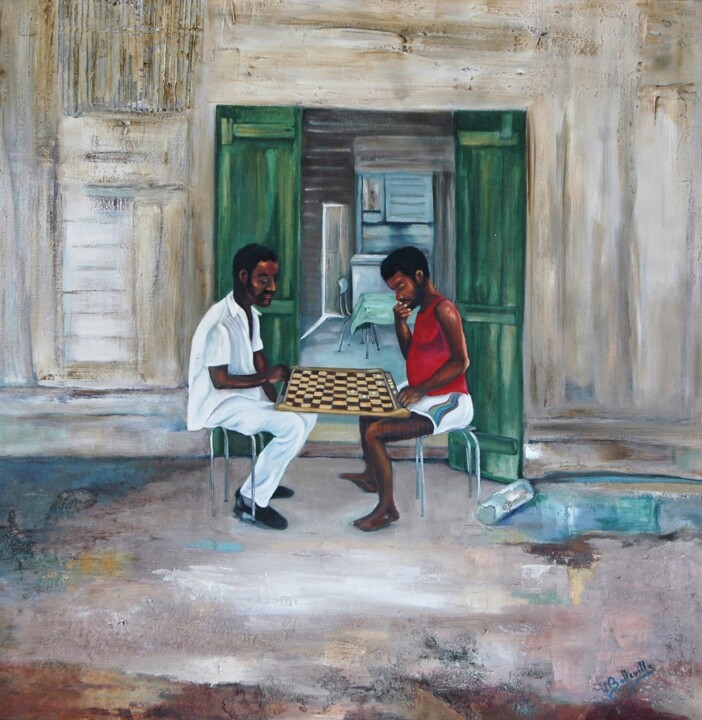 Jeu de Dames 绘画, 39.4x39.4 in