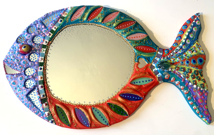 poisson miroir mural "poisson sacré" 46 X 29 cm mosaïque 设计, 11.4x18.1 in