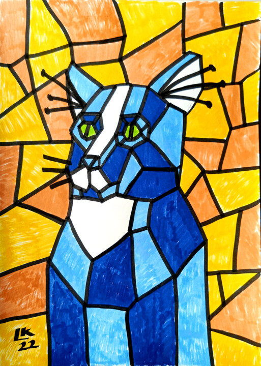 Cubist cat 绘画, 11.8x8.3 in